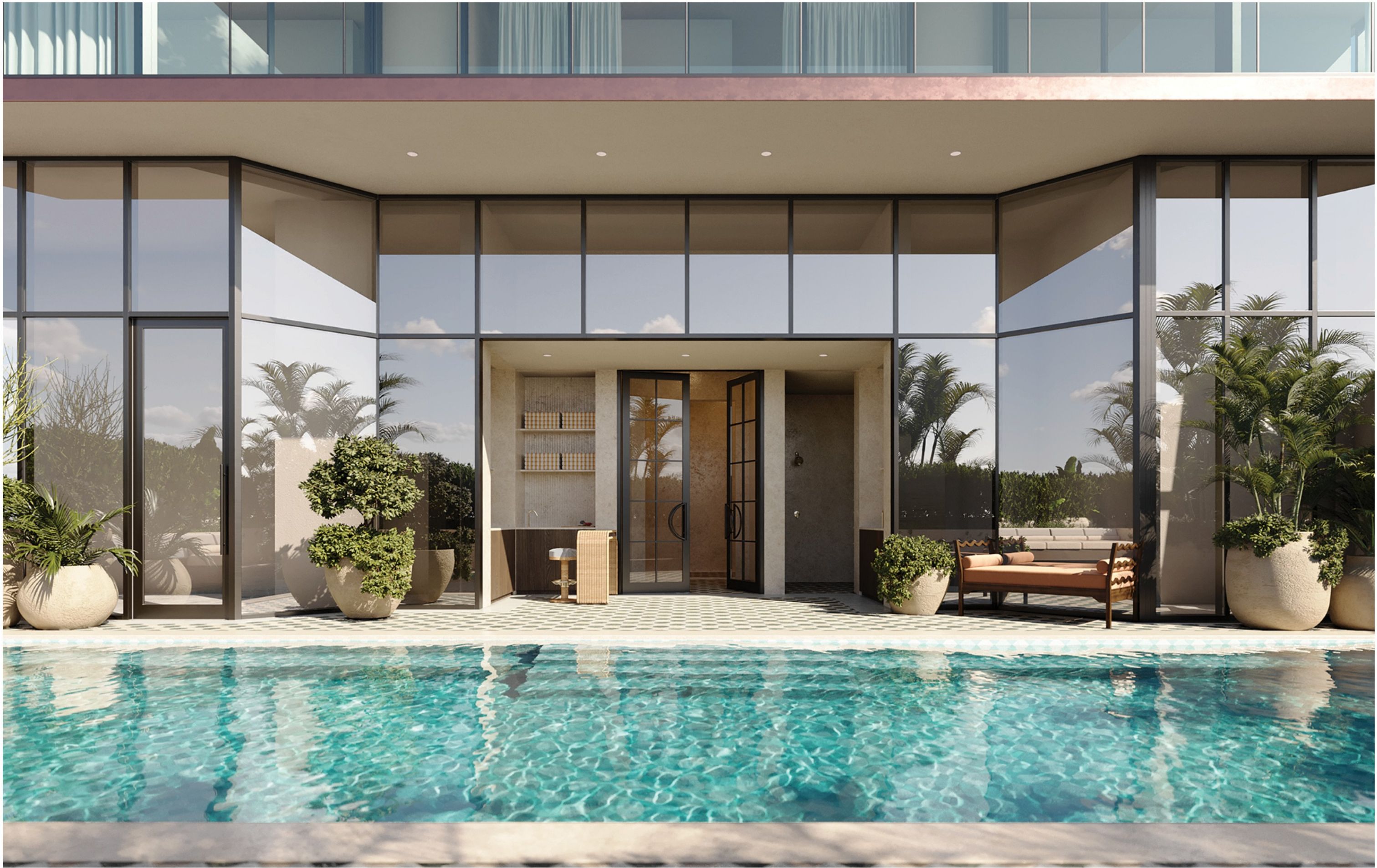 Villa Miami outdoor pool deck overlooking Biscayne Bay