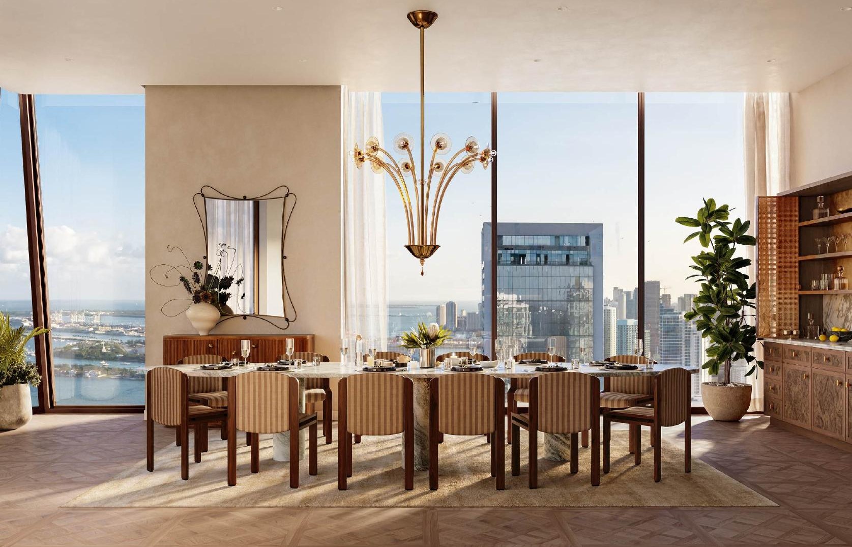 Penthouse formal dining room with bay views