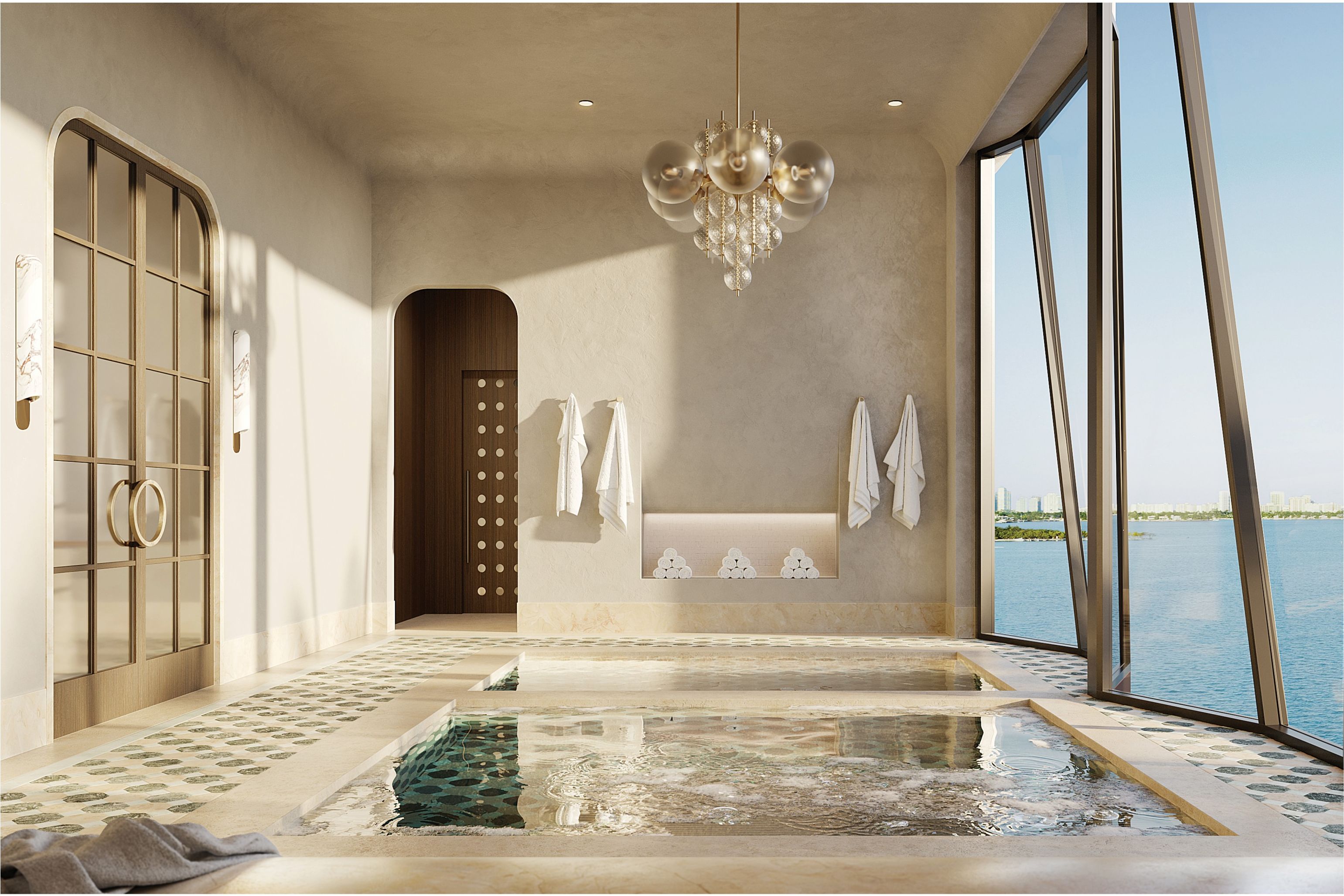 Italian thermal spa with indoor pool and bayfront views