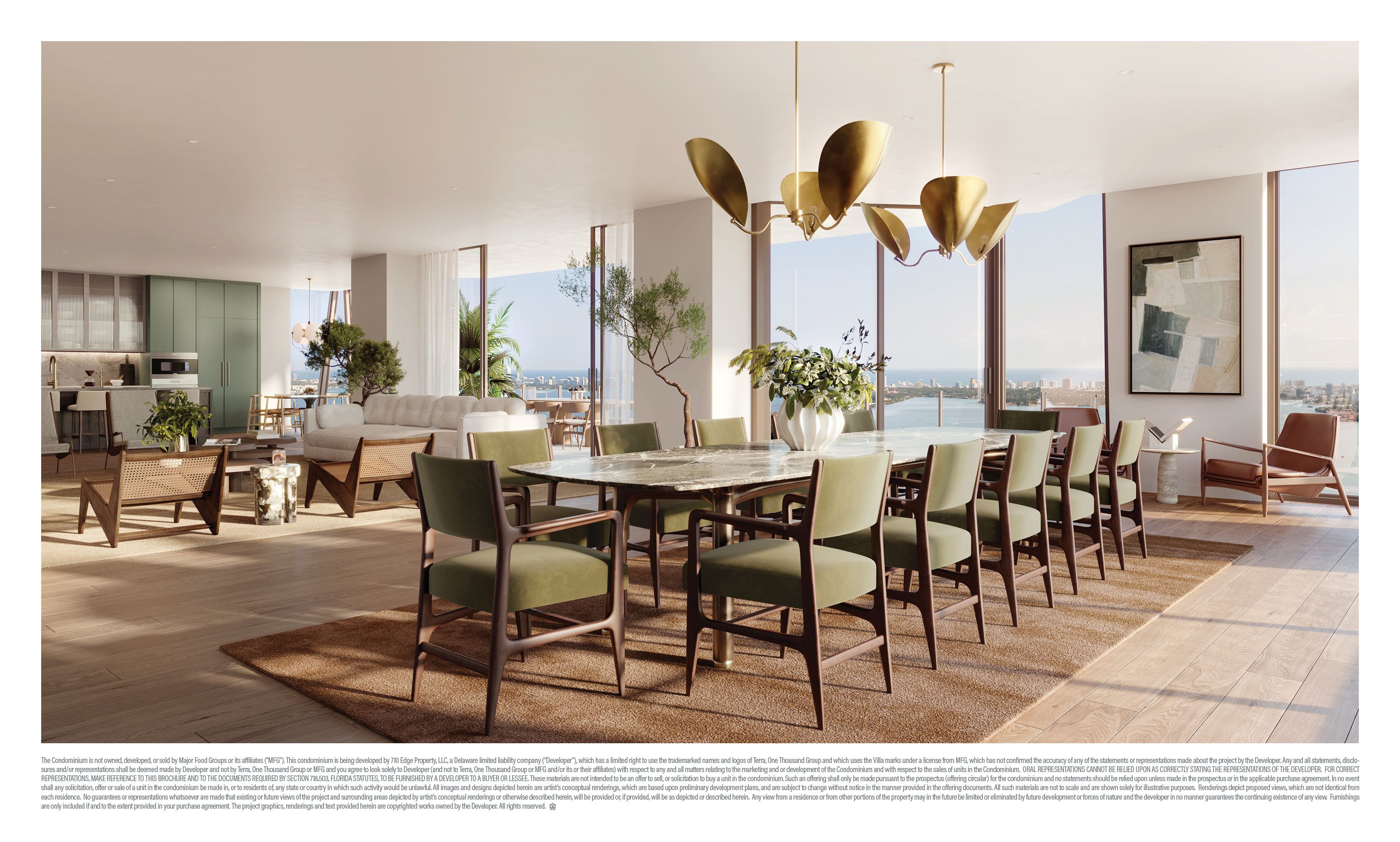 Villa Miami — comedor formal del dúplex con candelabro a medida