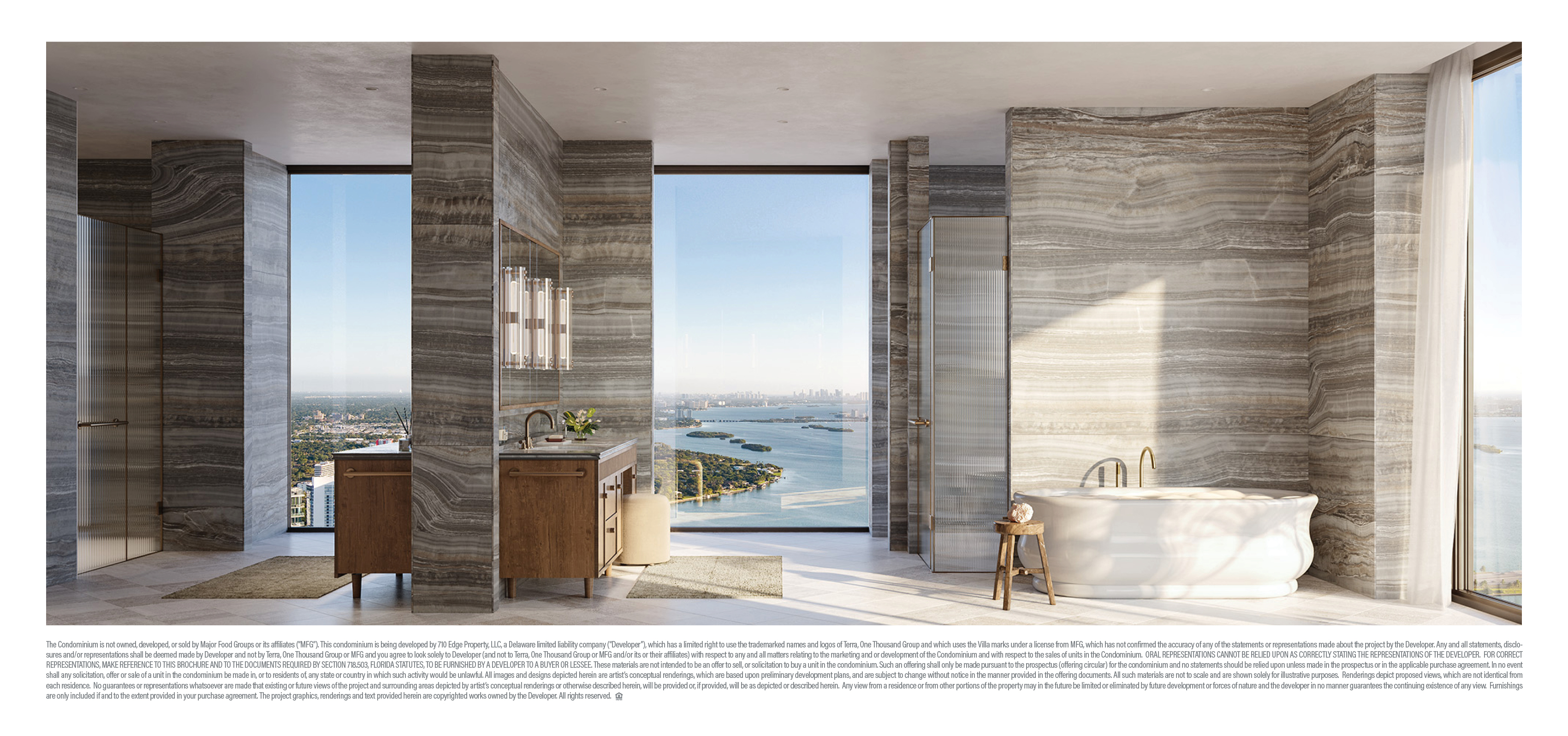 Villa Miami — baño principal del dúplex en porcelanato Greige Onyx
