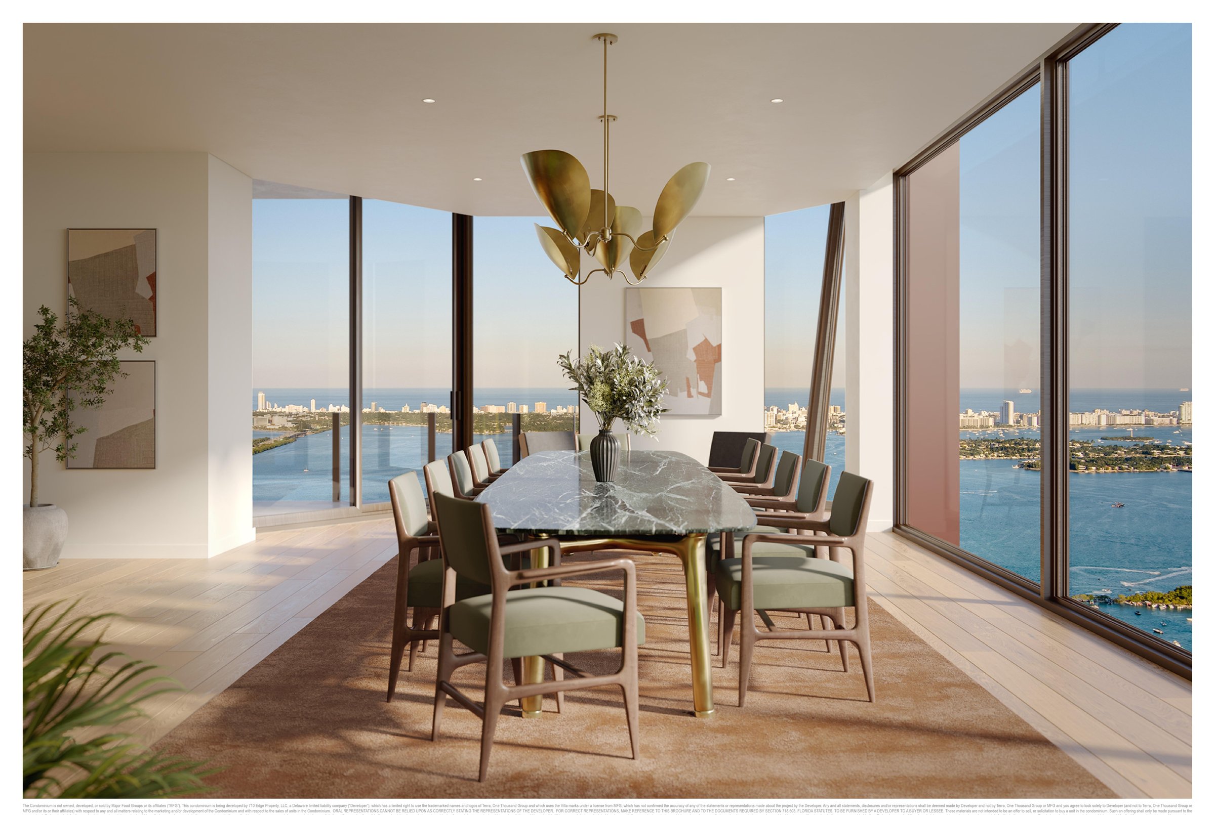 Full-floor formal dining room with bay exposure