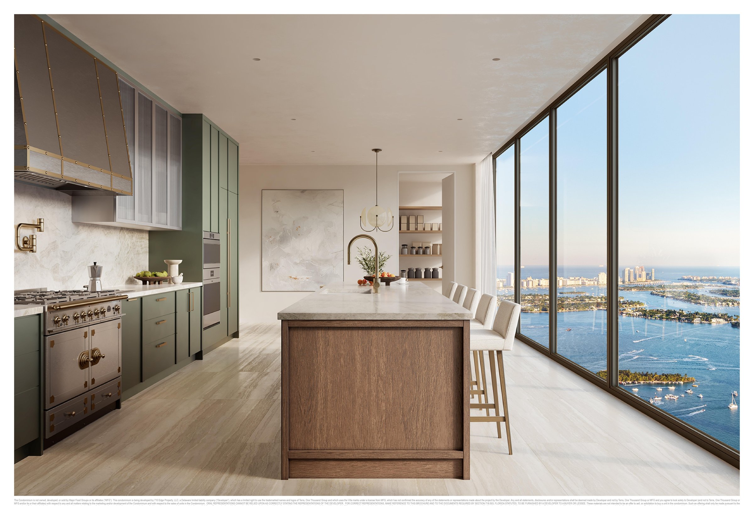 Full-floor kitchen in classic cream Italian cabinetry